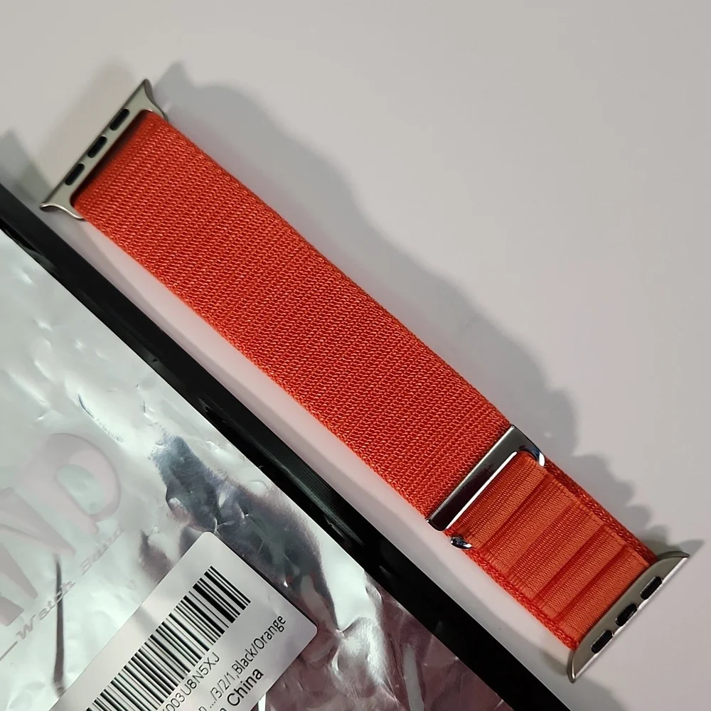 44mm lug Apple Compatible cloth hook watch bands: 1 BLACK, 1 ORANGE